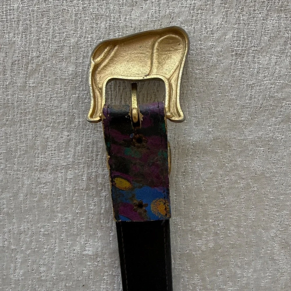 Vintage Abstract Art Leather Belt 36